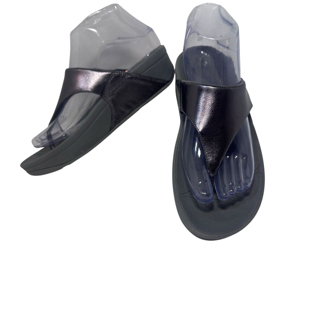 Fitflop LULU 7 Leather Platform Wedge Sandals Women’s Bling SILVER Fast Shipping